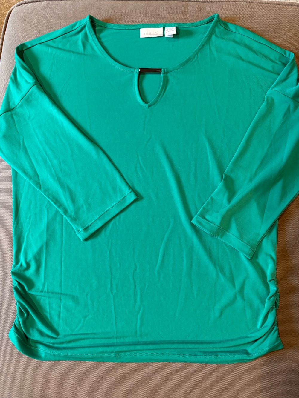Chico's Emerald Green Keyhole 3/4 Sleeve Top
